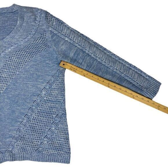 Chico's Textured Open Knit V-Neck Sweater Women L Blue Classic Oversize Pullover - Picture 16 of 16